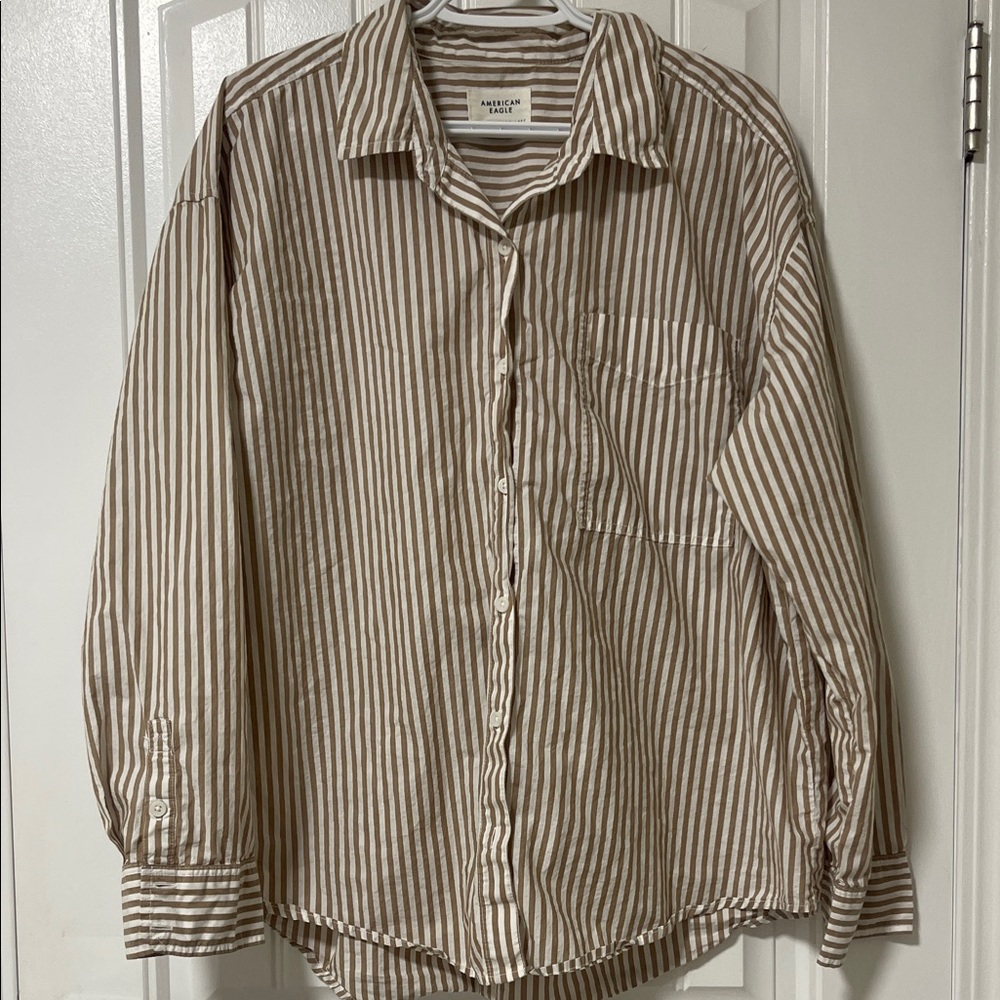 American Eagle Outfitters Brown Striped Men's Shirt